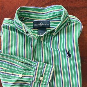 Ralph Lauren Kids Green and Blue Striped Button Down Shirt